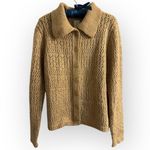 Joie  Crochet Knit Collared Button Up Cardigan Sweater top boho tan light brown L Photo 1