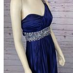 My Michelle  Blue One Shoulder Ruched Formal Beaded Empire Waist dress size 13 Photo 6