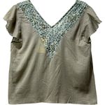 Free People NWT  Boho Top Deadstock Pleated‎ Floral Trim Flutter Sleeve Med VTG Photo 2