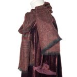 Tweed Plaid Scarf Wool Mohair Blend Fringe Red Green Brown Made in France Photo 8