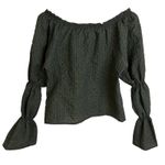 Kastane Japan Top Womens Medium Green Off Shoulder Gingham Green Olive Button Size undefined Photo 1