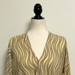 Michael Kors Ivory Gold Chain Print Surplice Hi Lo 3/4 Sleeve V Neck Top Small Photo 1