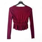 Forever 21  Burgundy Ribbed Peplum Tie Front Long Sleeve Top Size Small Photo 1