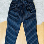 Paper bag high waisted belted style dress pants cropped size 7 Blue Photo 0