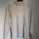 Beams Japan Cream & Navy Striped Cotton Turtleneck Sweater Medium Cozy Quality Blue Photo 0