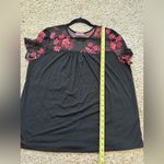 Ragdoll  Black Sheer Block Embroidered Floral Flowy Short Sleeve Top Size 1X Photo 4