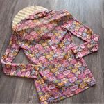 Vintage 1970’s mesh retro floral print disco collar button‎ down blouse Pink Photo 4