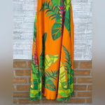Farm Rio ANTHROPOLOGIE Tropical Leaves Print Halter Maxi Dress XXS Orange Photo 10
