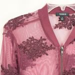 Torrid  Plus Size 2X Jacket‎ Mesh Bomber Jacket Floral Embroidered Burgundy 1209 Photo 7