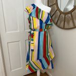 Aura  Rainbow Stripe One Shoulder‎ Ruffle Colorful Party Beachy Dress L Photo 2