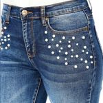 BLOOMROCKS Melrose Pearls Fray Cuff Ankles Jeans Blue Size 28 Photo 3