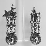 Vintage Silver Tone Celestial Stars Moon Angel Dangle Earrings Photo 1