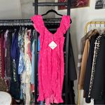 Angel Biba Rossi Hot Pink Off-Shoulder Ruffle Lace Midi Dress Photo 6
