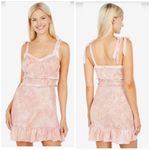 BCBGeneration NWT Woven Smocked flounce Mini Dress in Pink Tie Dye size Medium Photo 2