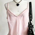 Pink Sheer Lace Trim Tank‎ Top Y2K Vintage Romantic Lingerie Cami Soft Girl XL Photo 0