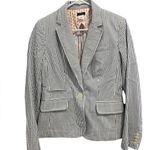 J.Crew Seersucker Blue and White Striped Cotton One Button Blazer Size 4 Photo 0