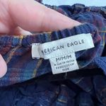 American Eagle Dark Plaid Cropped Puff Sleeve Lace Tie Top Sz M women’s Photo 2