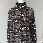 Old Navy Vtg Brown Peace Sign Heart Print Fleece Zip Jacket Women’s M Y2K 2000s Photo 0