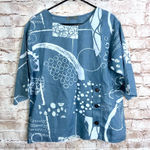 Chalet et Ceci Linen Lagenlook Geometric Print Top Size Small Blue Photo 0