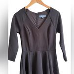 Anthropologie  Modcloth Ponte Dress Swing Fit & Flare Black V-Neck 3/4 Sleeve M Photo 3