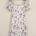 Abercrombie & Fitch Smocked Puff Sleeve Floral Midi Dress Size Medium White Photo 6