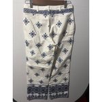 Mango  White Blue Geometric Embroidered Wide Leg Cropped Pants Size 4 NEW Photo 5