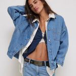 Free People Madison City Oversized Denim Jacket Medium Blue Wash Size XL NEW Photo 0