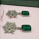 Betsey Johnson | Crystal Snowflake Earrings w/ Emerald Green Gem Photo 4