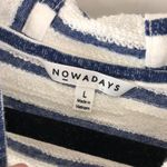Nowadays Womens Sweatshirt Cold Shoulder Hooded Asymmetric Striped Blue White L Size L Photo 2