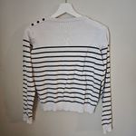 SheIn Top Blouse Sweater Knit Striped White Black Buttons Crewneck Casual Photo 4