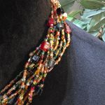 Women's Glass Seed Bead Multi Twelve Strand Braided Necklace with Lobster Clasp Red Photo 1