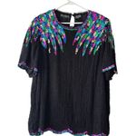 Vintage Jewel Queen Sequin Embellished Black Silk Blouse Multicolor Sz B Photo 8