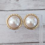 Vintage Gay Boyer Clip On Earrings Faux Pearl with Gold Tone Halo Photo 0