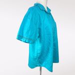 Vintage 90s Blue Button Up Shirt Eyelet Trim Boxy Fit Top Small Photo 5