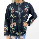 90s BEDFORD FAIR Vintage Black Floral Embroidered Toggle Jacket Size 8P Photo 11