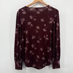 Ann Taylor Burgundy Floral Print Long Sleeve Puff Sleeve Button Cuff Top Medium Photo 3