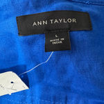 Ann Taylor Embroidered Flounce Linen Blend Blue Lightweight Jacket Size L NWT Photo 8