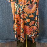 Fate Floral Satin Wrap Long Sleeve Orange Green Midi Small Dress Photo 3