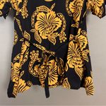 Tropical Blouse Square Neckline Floral‎ Short Sleeves Tie Back Women Black Size L Photo 5