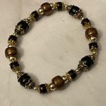 Black Brass and Gold Toned Beaded Stretch Bracelet Photo 3
