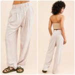 Free People  Neutral Beachy Linen Blend Wide Leg Calla Pleated Trousers Pants 12 Photo 1