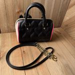 Betsey Johnson  Small Mini‎ Satchel Bag Shoulder Strap Black Pink Quilted Heart Photo 3