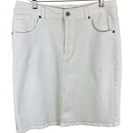 Chico's Platinum Cotton White Straight Knee Length Jean Skirt Pockets Size 8 Photo 0