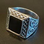 Vintage S925 silver obsidian stone ring size 8 Photo 2