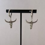 925 Silver Plated Bull Skull Dangle Drop Earrings for Men Women,Punk Hip Hop Photo 5