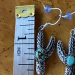 Natural Blue Moon Turquoise Cactus Earrings Silver Photo 2