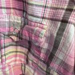 Lucky Brand LEI Junior Pink Plaid Long Sleeve Button Down Shirt Floral Cuff Detail Photo 3