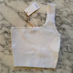 Quince NWT Women's Cropped One Shoulder Ribbed Sweater Knit Tank in White sz XS Photo 6