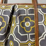 Brighton  Large Tote Buttercup Gray & White 2 Top Leather Straps Charm Canvas Photo 6