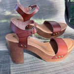 Big Buddha Genuine Leather Boho Womens Cognac Brown Platform Chunky Heel Sandals size 7 Photo 2